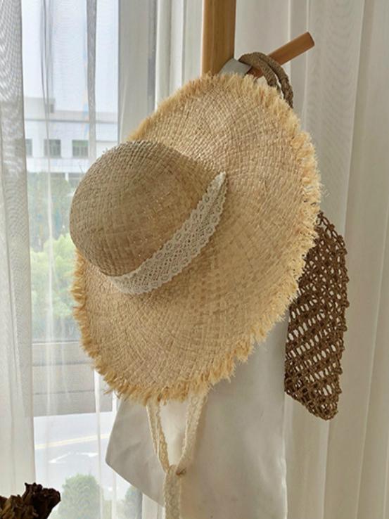 Handmade Hat Women Summer Small Fresh Fold Woven Straw Hat Beach Big Brim Sunscreen Sun Hat
