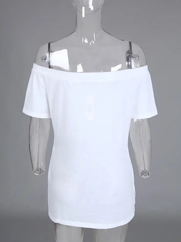 Simple Casual Solid Color Off-The-Shoulder T-Shirt Top