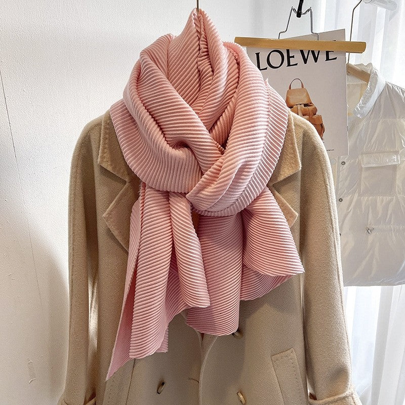 Solid Color Pleated Scarf