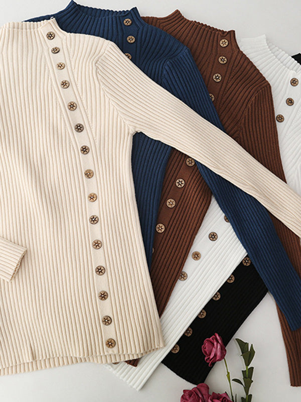 Casual Long Sleeves Skinny Solid Color High-Neck Pullovers
