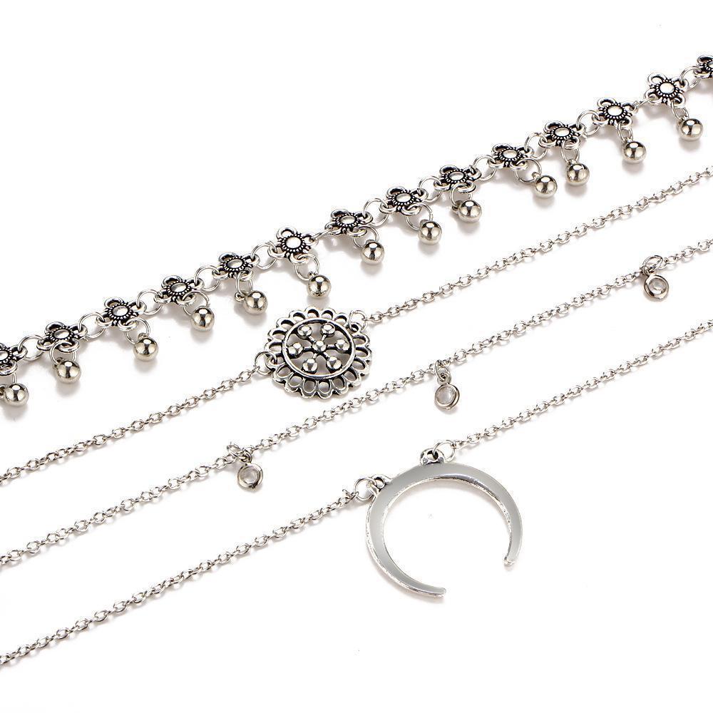 Retro Exaggerated Crystal Alloy Plate Moon Multi-Tiered Chest Clavicle Necklace Necklace