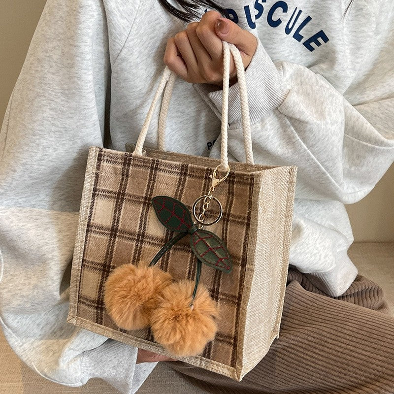 Large Capacity Handbag With Pendant