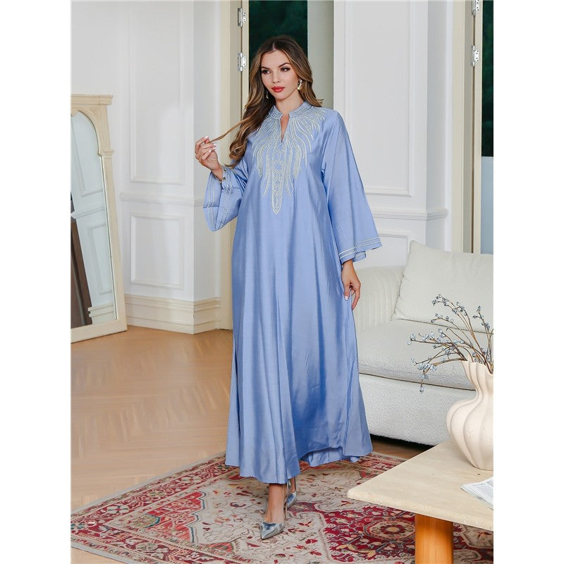 Embroidered Loose Long Sleeve Muslim Abaya Dress