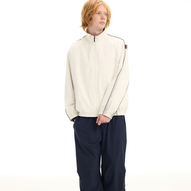 Color Block Stand Collar Loose Jacket