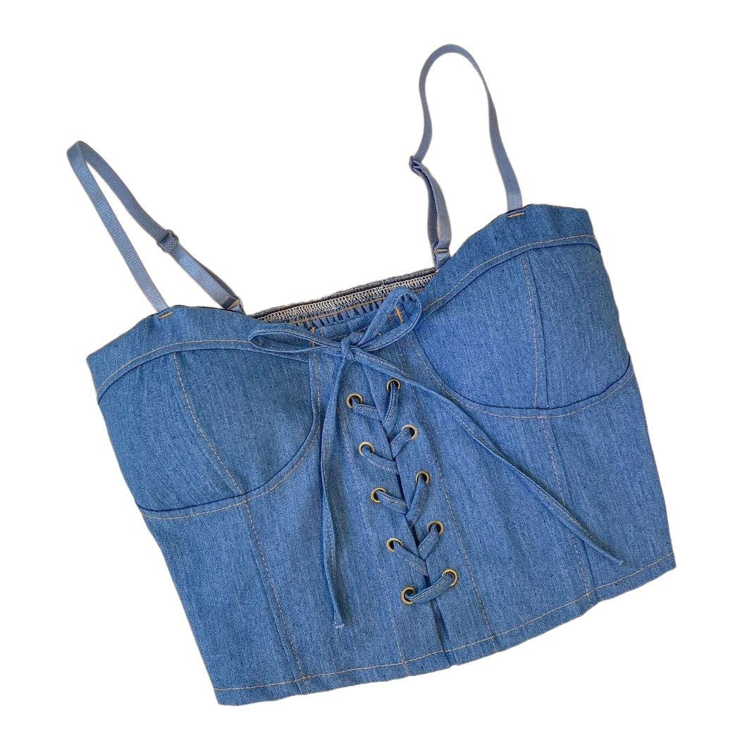 Vesty - Denim Bustier Adjustable Top - Classic & Casual