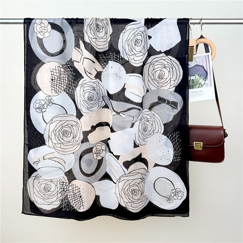 Thin Printed Long Silk Scarf