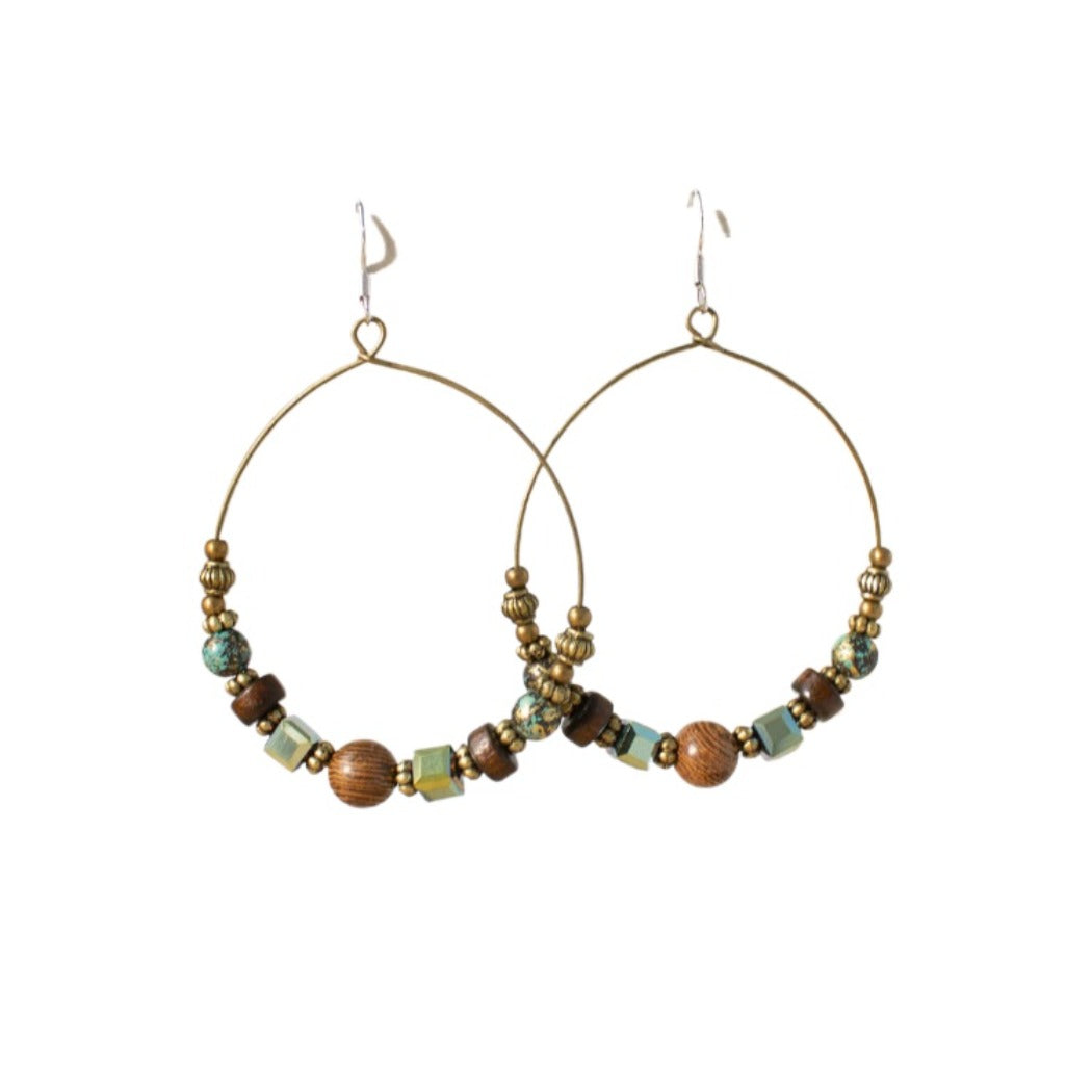 Earwish - Boho Vintage Beaded Hoop Earrings - Brown & Chic