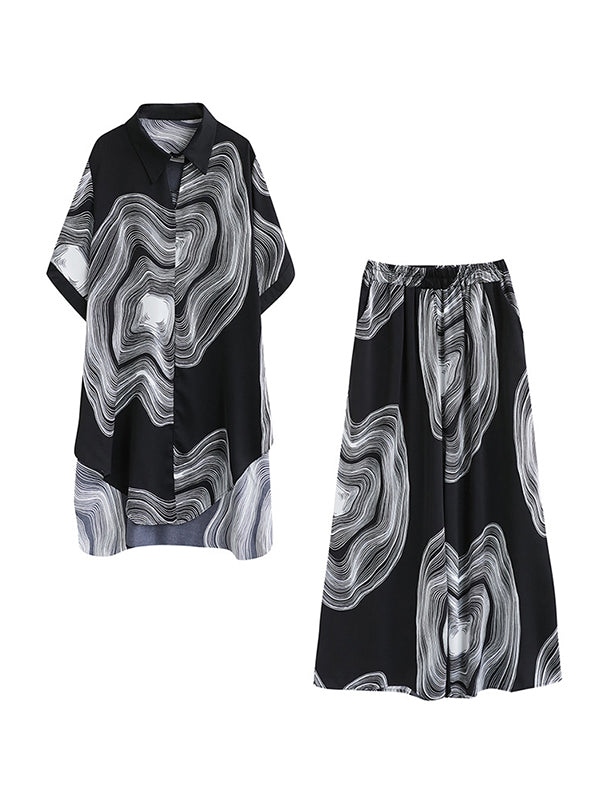 Original Half Sleeves Printed T-Shirt Top&Elasticity Pants Two Pieces Set