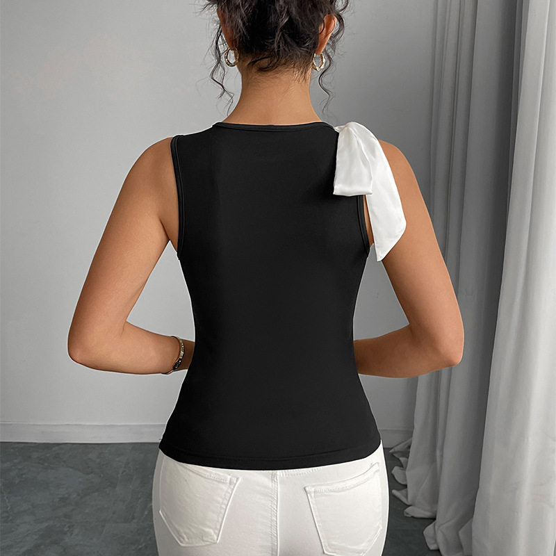 Color Block Bow Tie Slim Vest