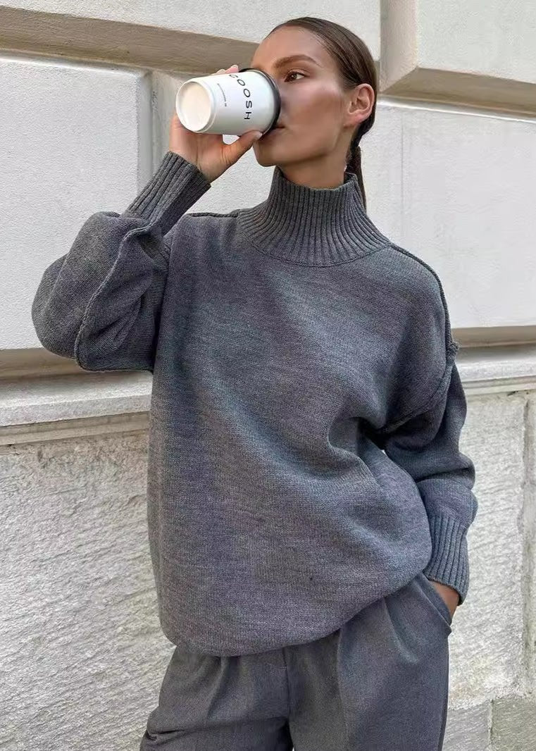 Cozy Knit Turtleneck Sweater With Patchwork