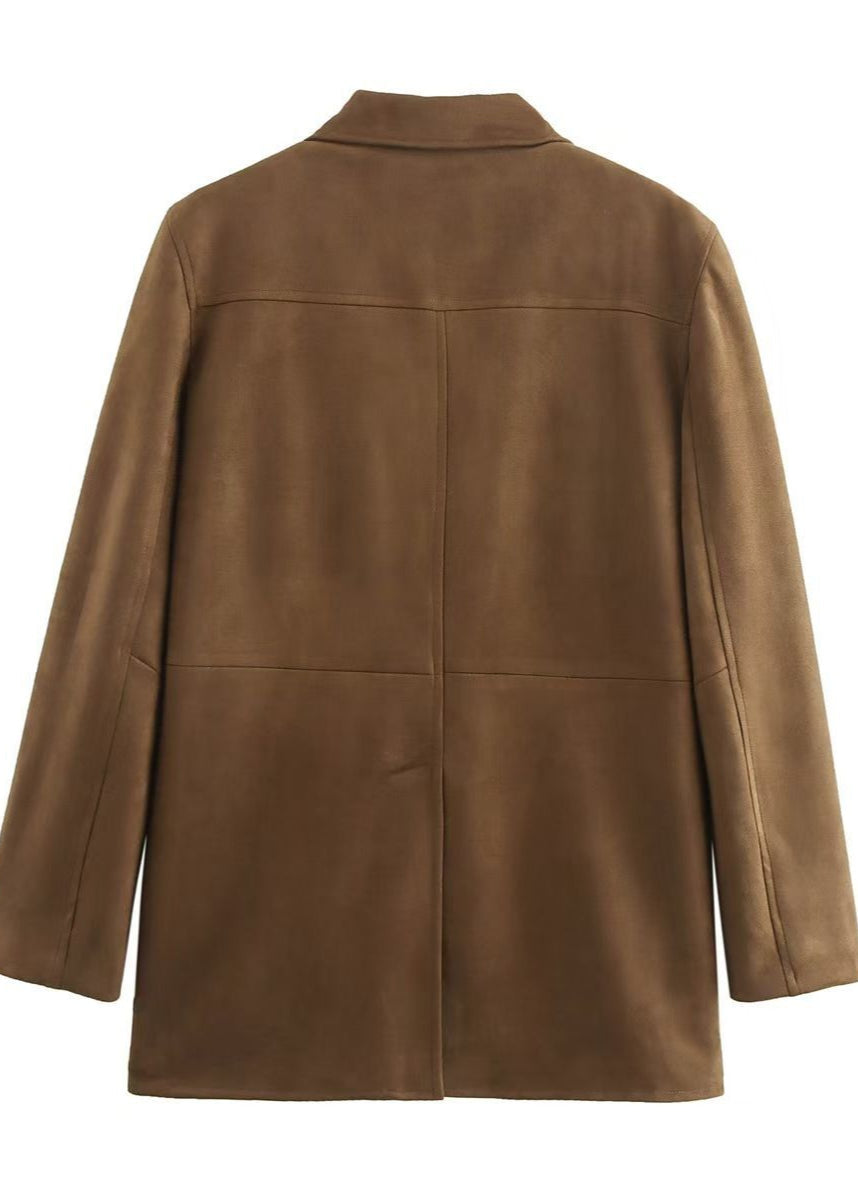 Suede Button Front Blazer with Patch Pockets