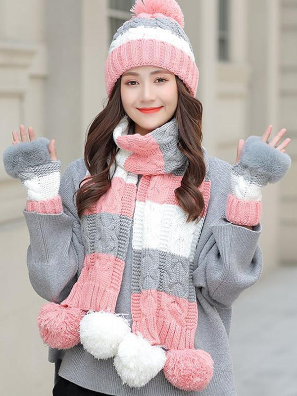Personality Thickened Hat+Scarf +Gloves Set