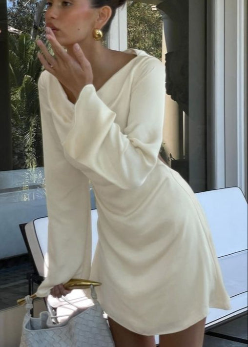 Satin Mini Dress Long Sleeve Open Back