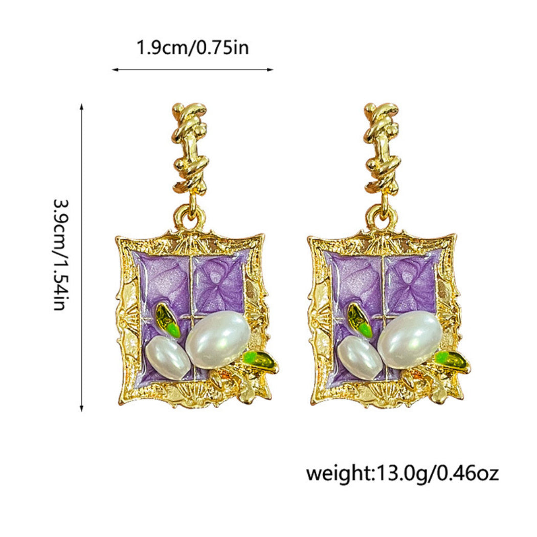 Earwish - Vintage Purple Painting Earrings – Artistic & Elegant