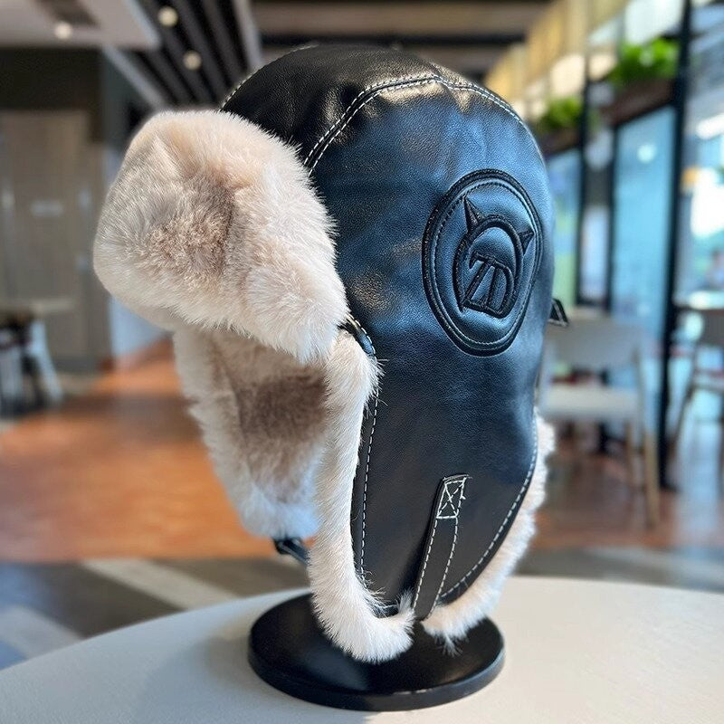 Leather Plush Spliced Lei Feng Hat