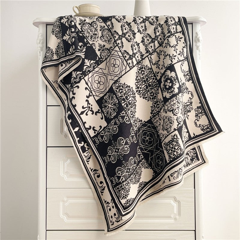 Jacquard Fringed Cashmere-Like Scarf