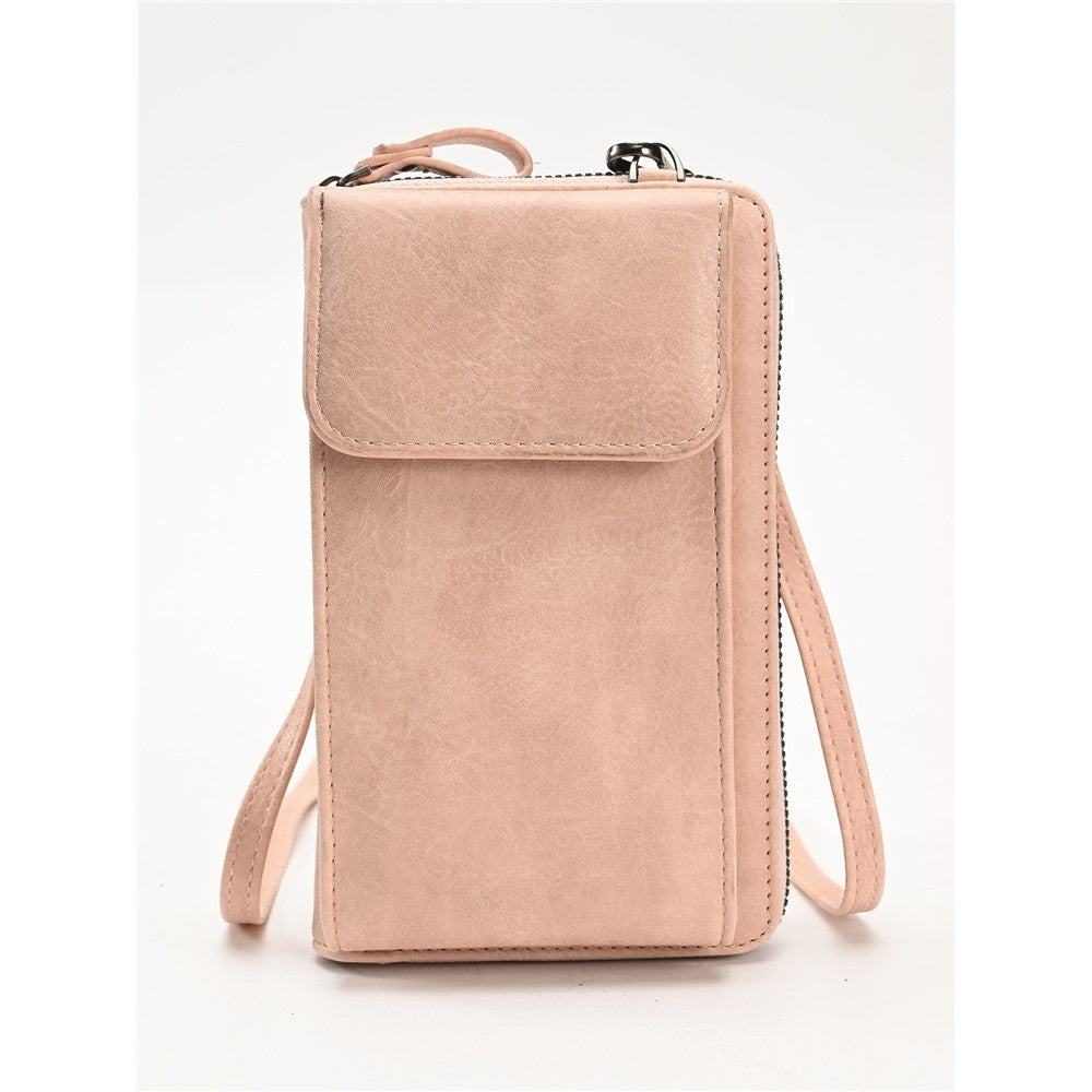 Solid Color PU Leather Multifunctional Purse Cell Phone Crossbody Bag
