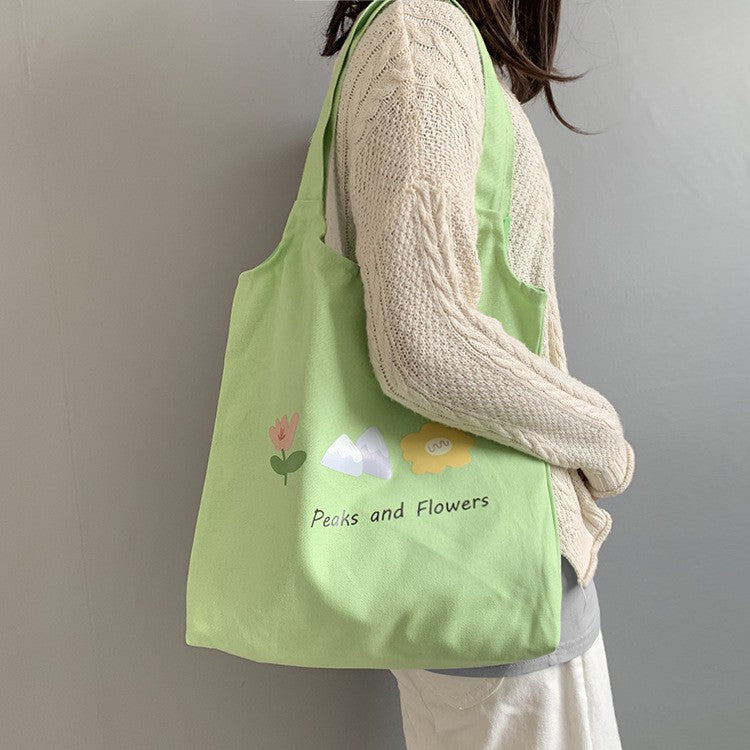 Hill And Flower Print Canvas Bag
