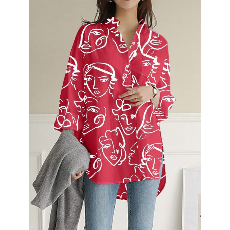 High-Low Long Sleeves Buttoned Figure Pockets Split-Side Lapel Blouses&Shirts Tops