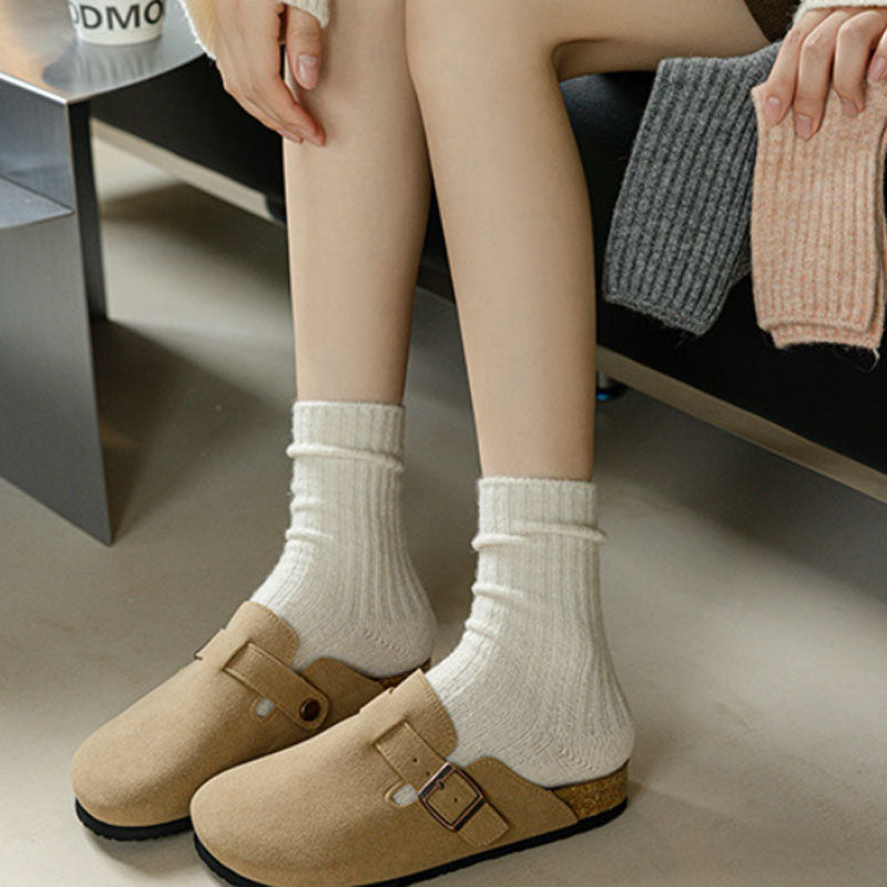 Solid Color Striped Thicken Plush Wool Crew Socks