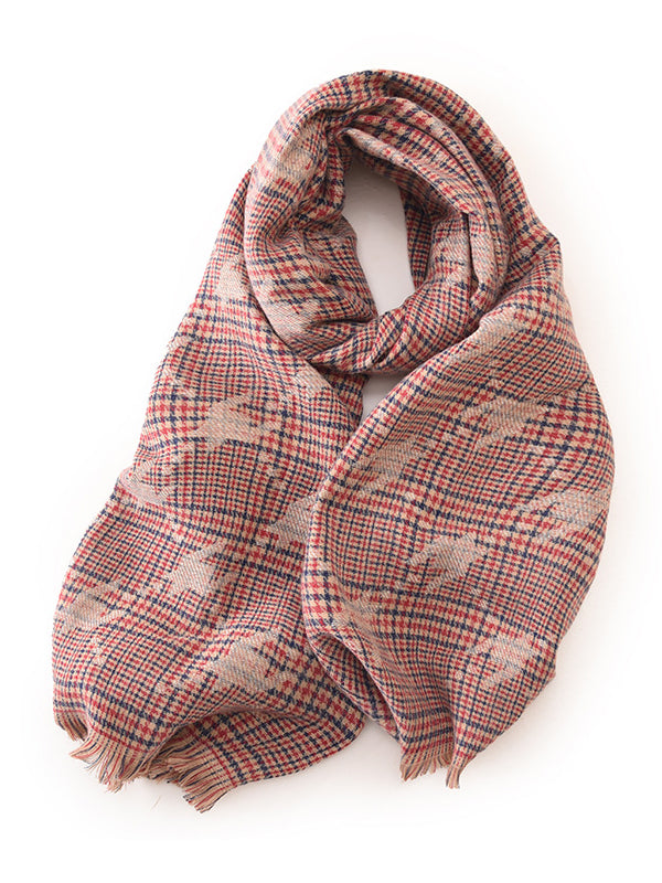 Fringed Houndstooth Keep Warm Shawl&Scarf
