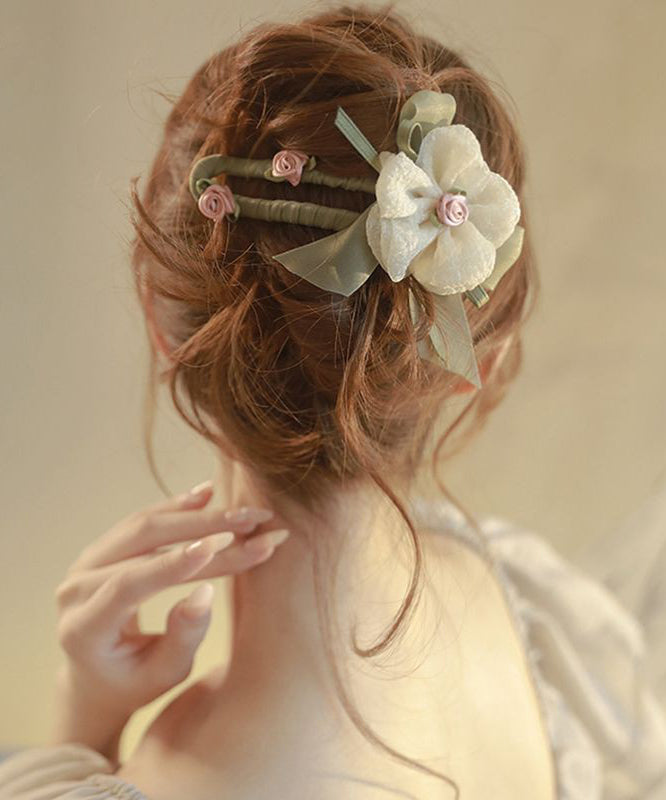 Vintage Light Green Plastic Asymmetrical Tulle Floral Hairpin