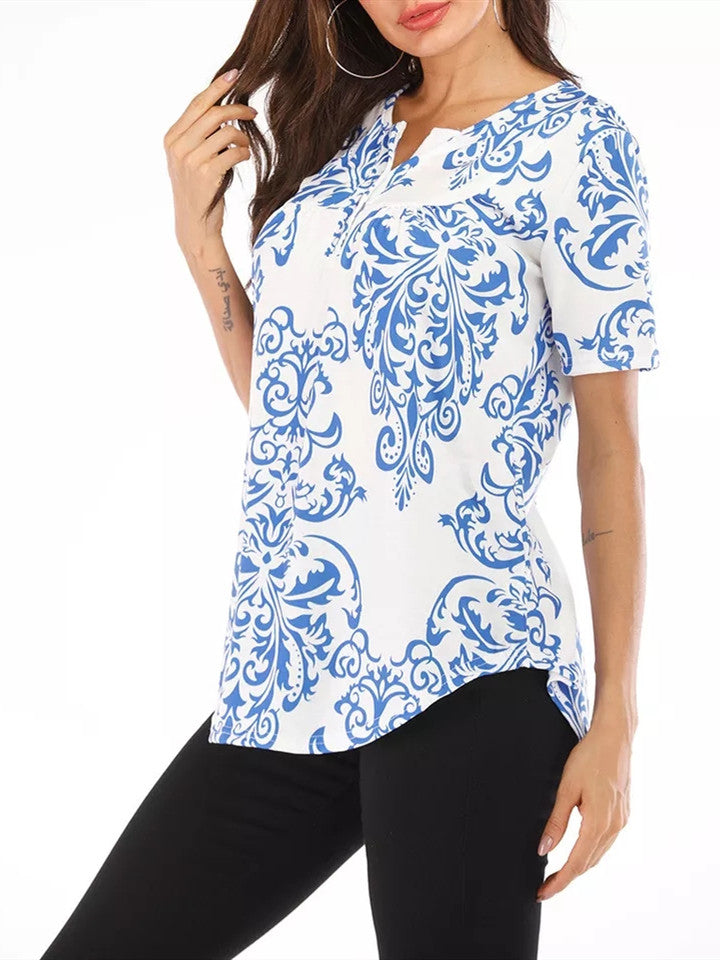 Spring And Summer New Button Collar Pleated Short Sleeve T Shirt