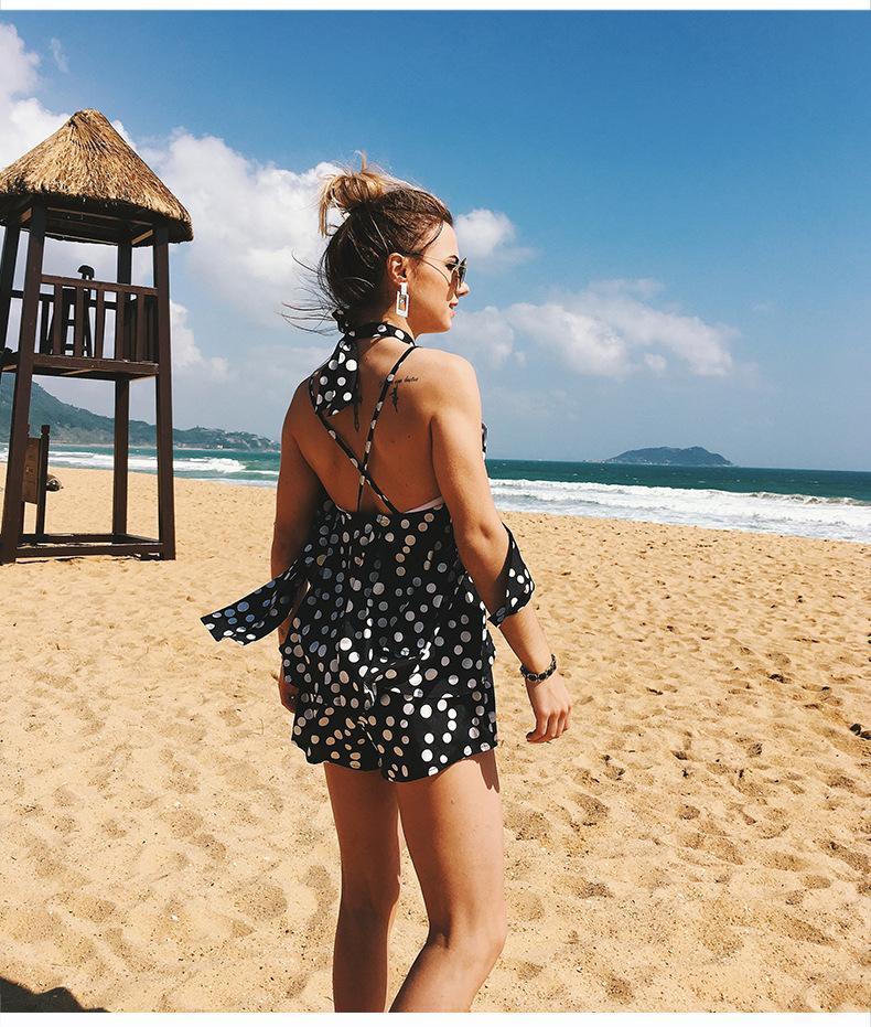 Sexy Bohemia Vacacion Halterneck Polka Dot Backless Jumpsuit