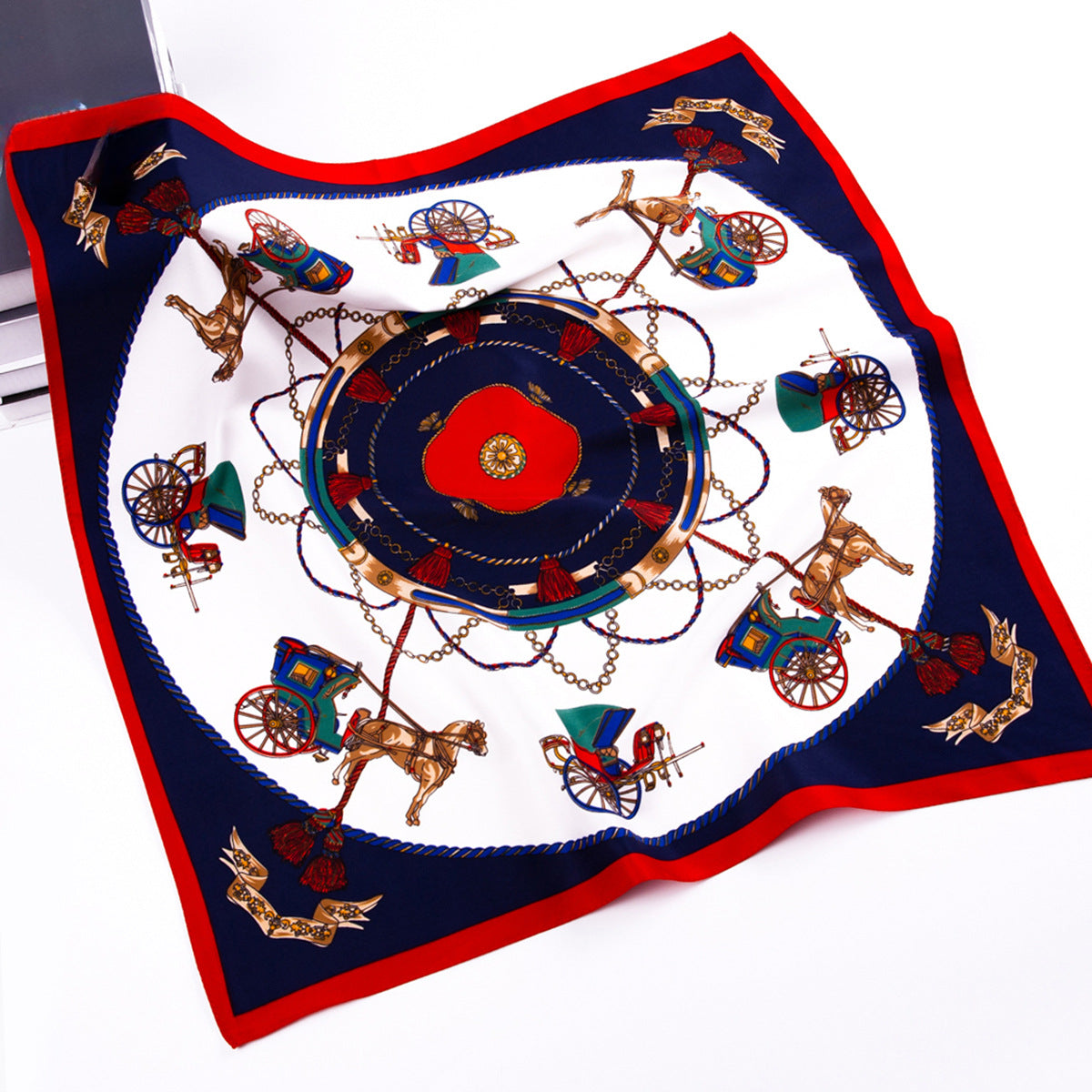 Scarvii - Vintage Carriage Print Square Twill Scarf