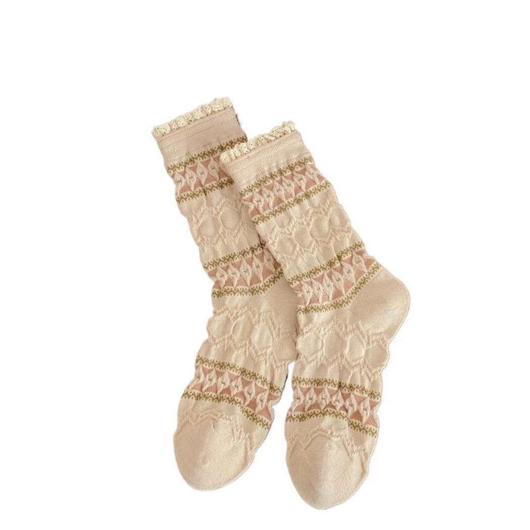 Rufia - Maillard Lace Trim Crew Socks - Elegant & Warm