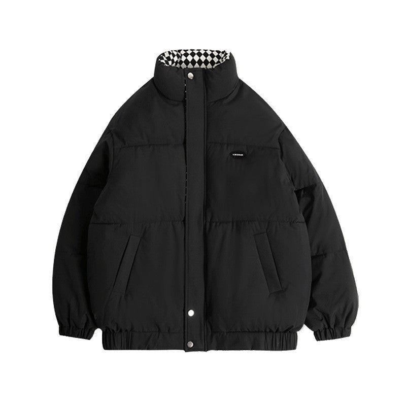 Short Thickened Cotton Jacket With Chessboard Pattern