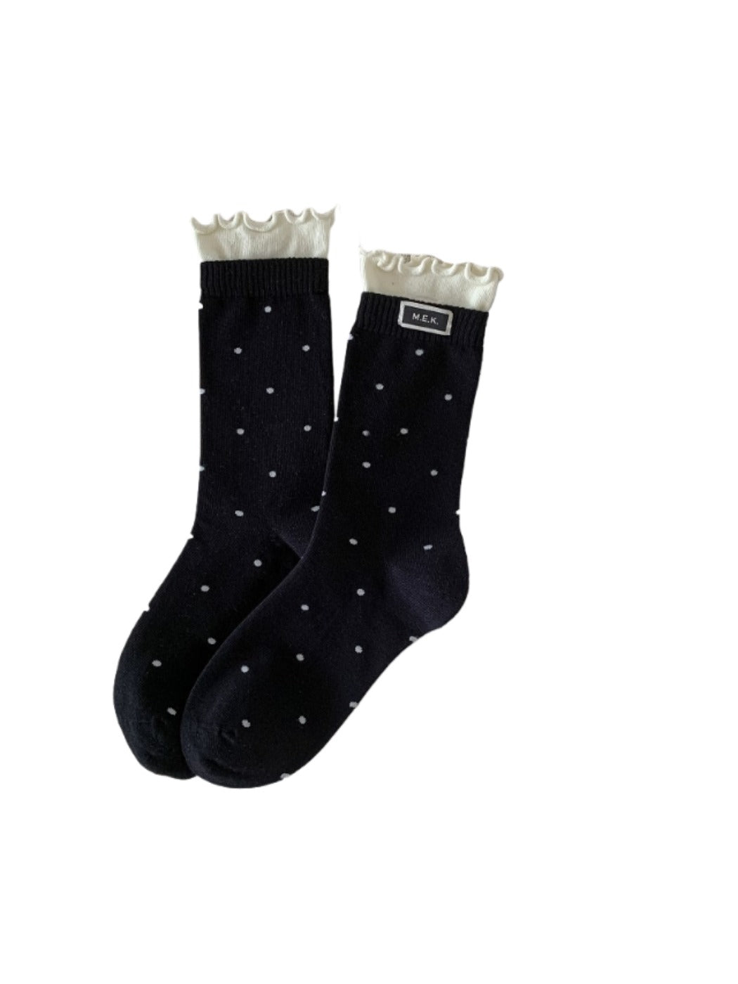 Rufia - Polka Dot Print Mid-Crew Socks with Ruffle Trim