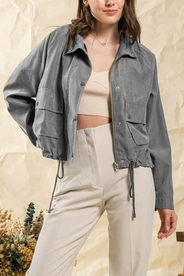 Brushed plaid lapel multi-button two-pocket midi jacket