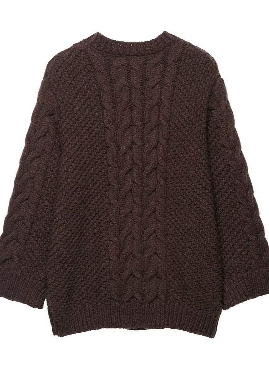 Chunky Cable Knit Sweater In Chocolate Brown