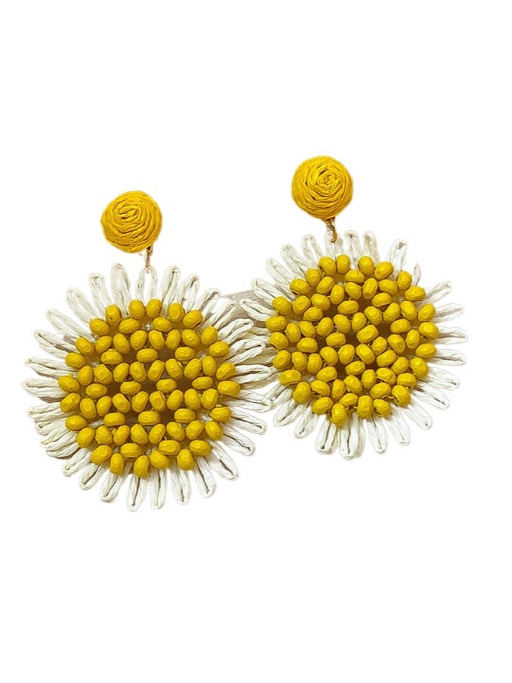 Earwish - Raffia Beaded Sunflower Earrings – Boho & Cheerful