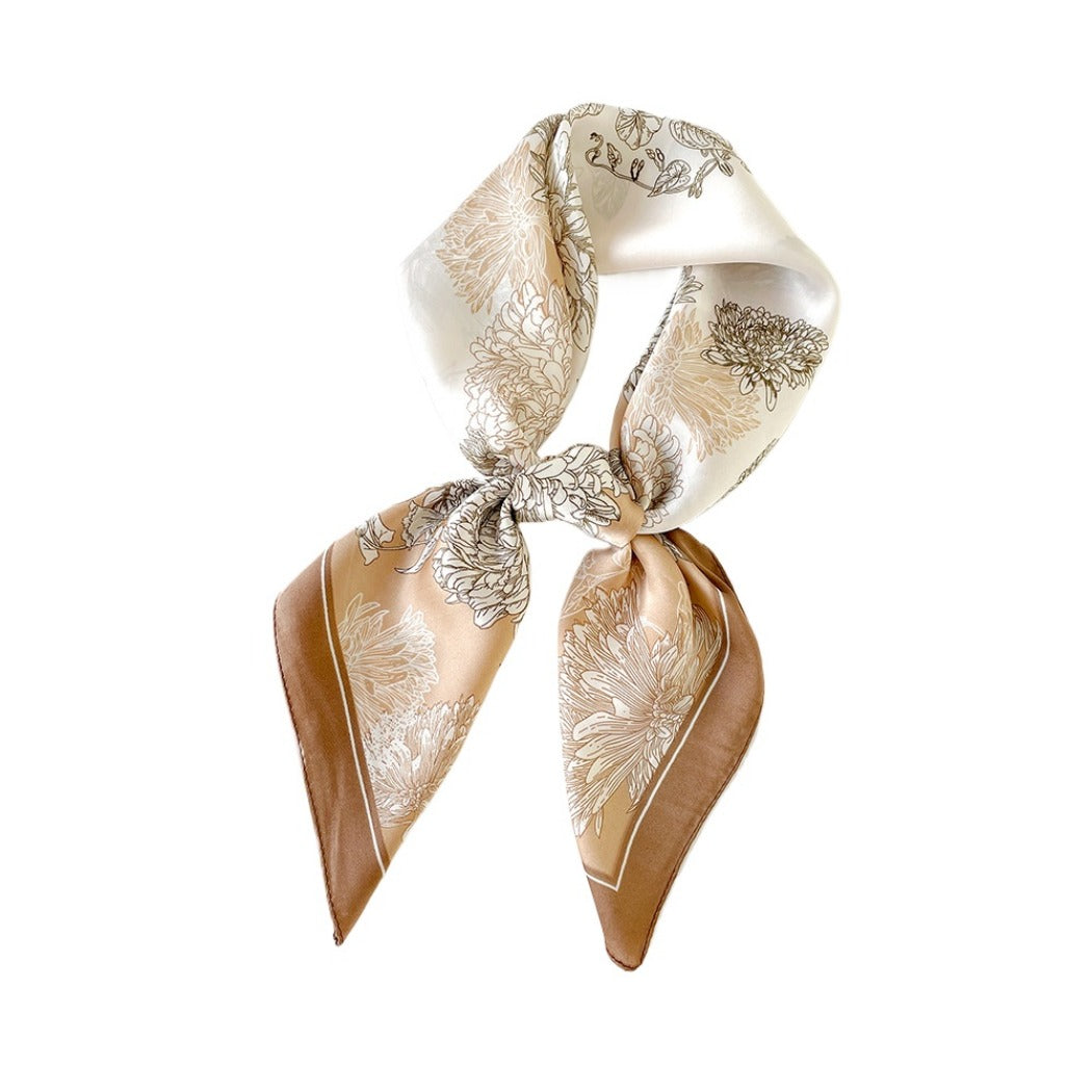 Scarvii - 27.5" Elegant Floral Print Square Scarf - Soft & Delicate