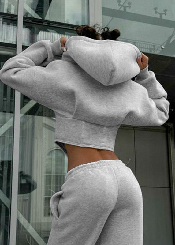 Structured Cropped Polyester Fleece Hoodie