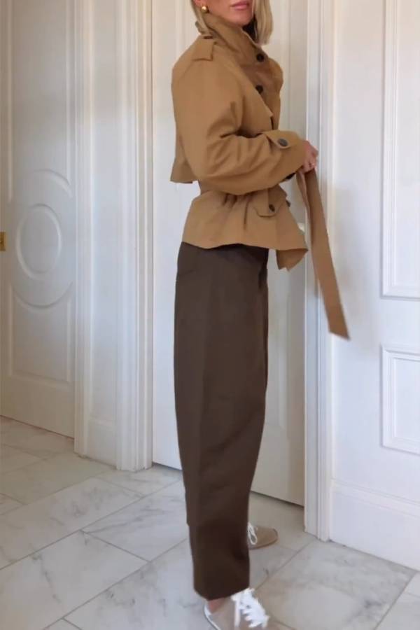 Dark brown straight wide-leg pants