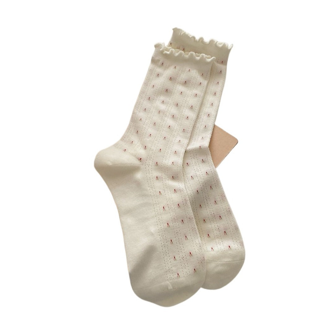 Rufia - Floral Lace-Trim Mid-Calf Socks - 4 Pretty Colors
