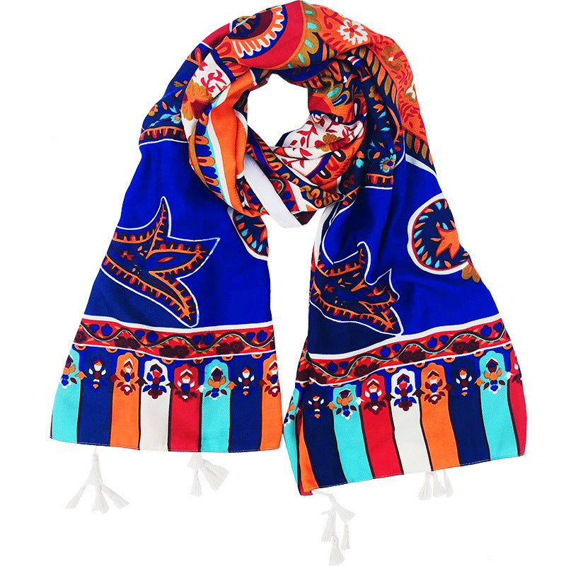 Women'S Summer Beach Sunscreen Shawl Ethnic Style Scarf Dual Purpose Long Beach Scarf With Versatile Large Scarf