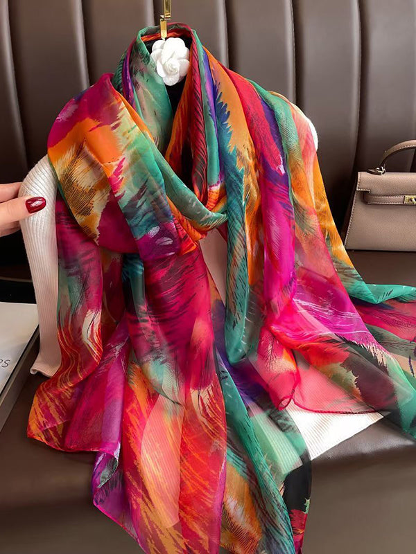 Contrast Color Flower Print Shawl&Scarf