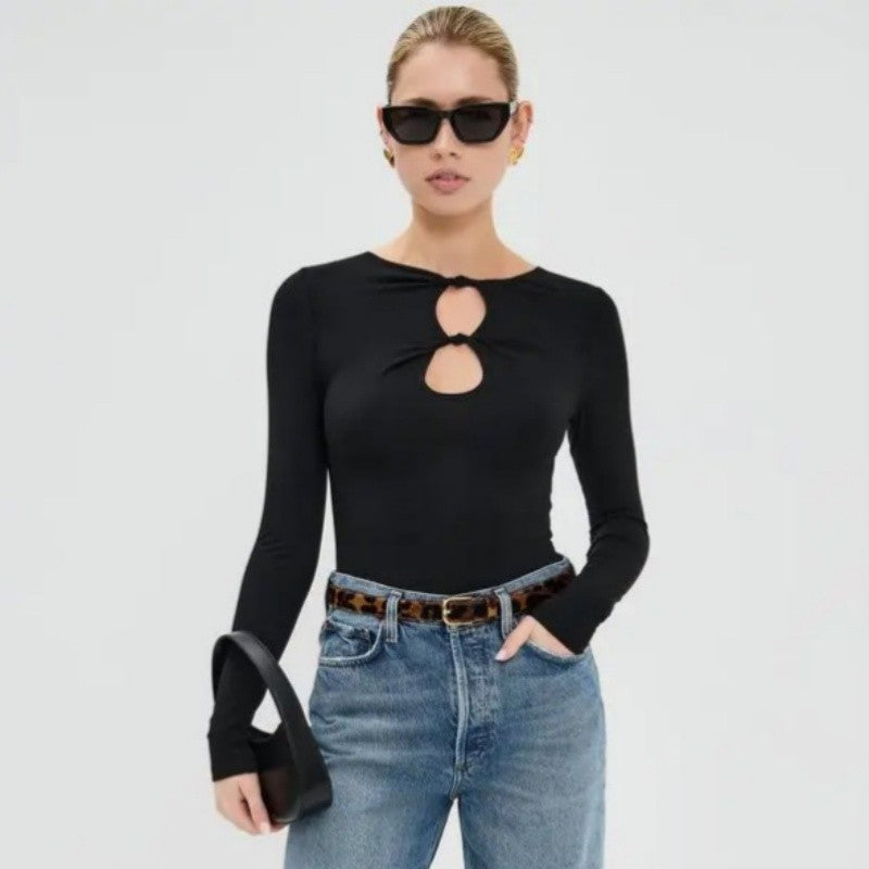 Hollow Knot Solid Long Sleeve T-Shirt