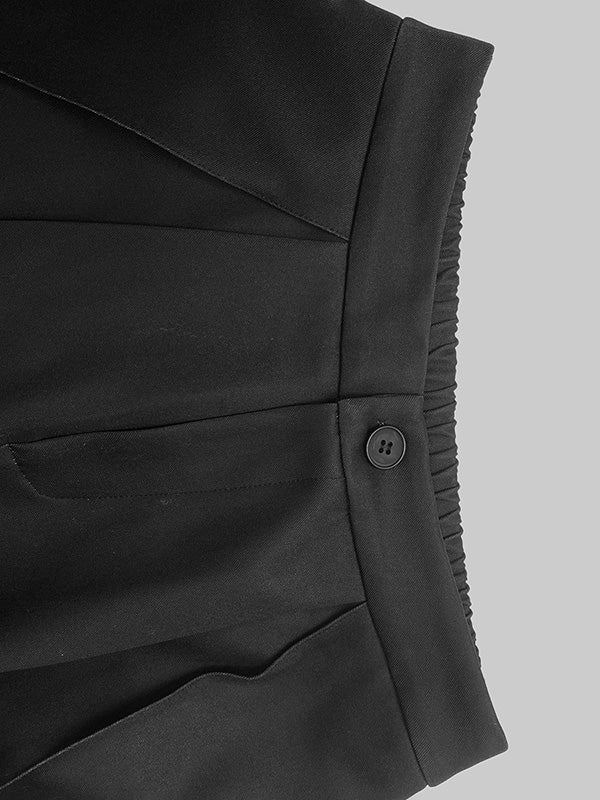 High Waisted Loose Contrast Pleated Pocket Pants Cotton Blend