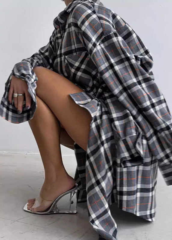 Oversized Button Up Shirt Brushed Cotton Plaid