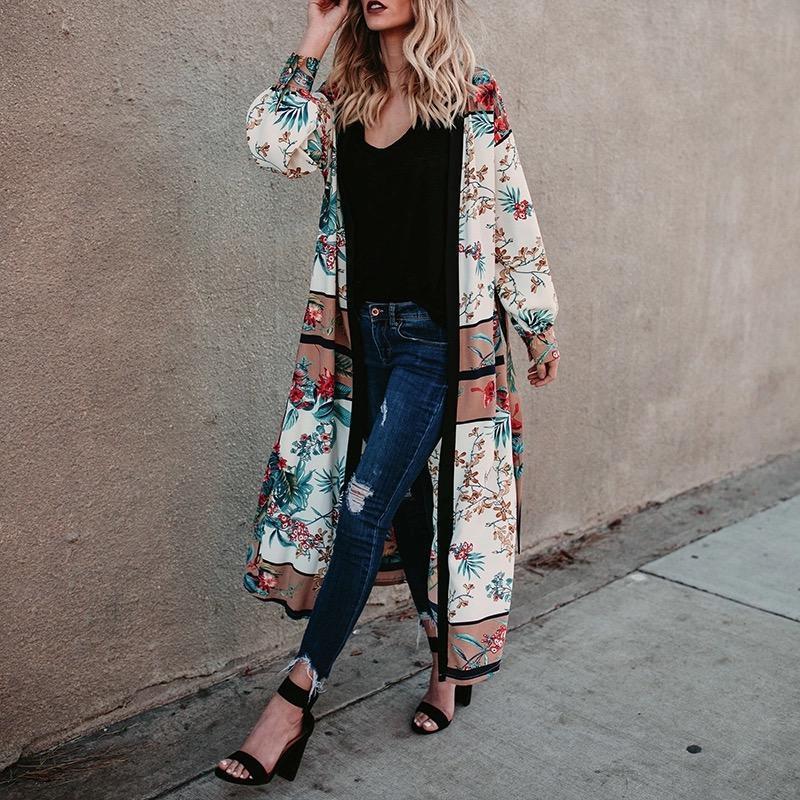 White Fashion Floral Printed Cover-Up Outwear