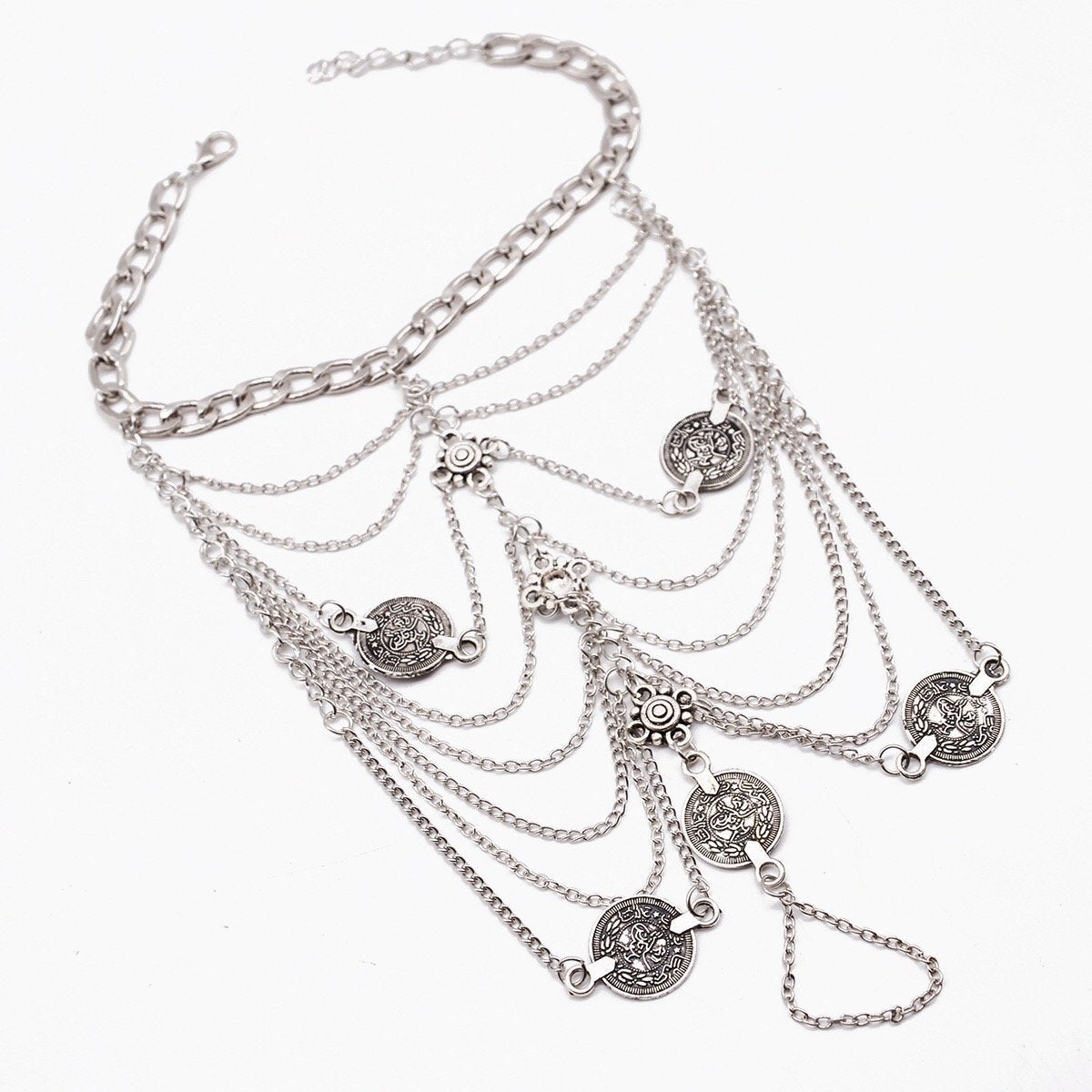 Bohemian Punk Retro Wind Metal Multi-Layer Chain Tassel Coin Anklet