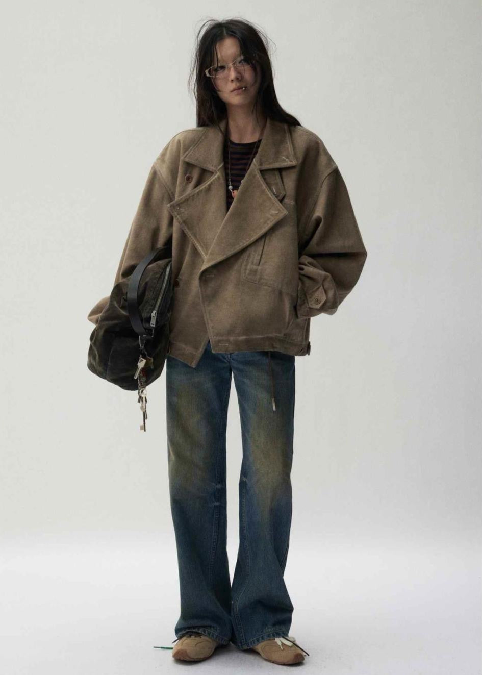 Unisex Oversized Canvas Jacket with High Collar