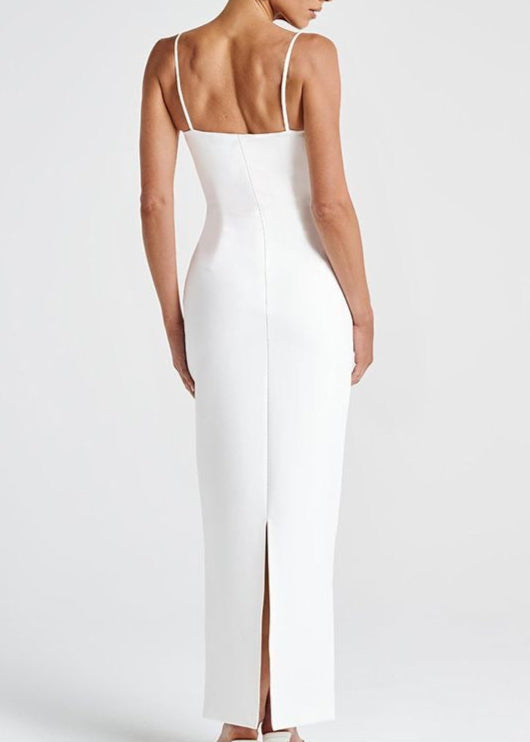 Square Neck Sleeveless Midi Dress In Stretch Fabric