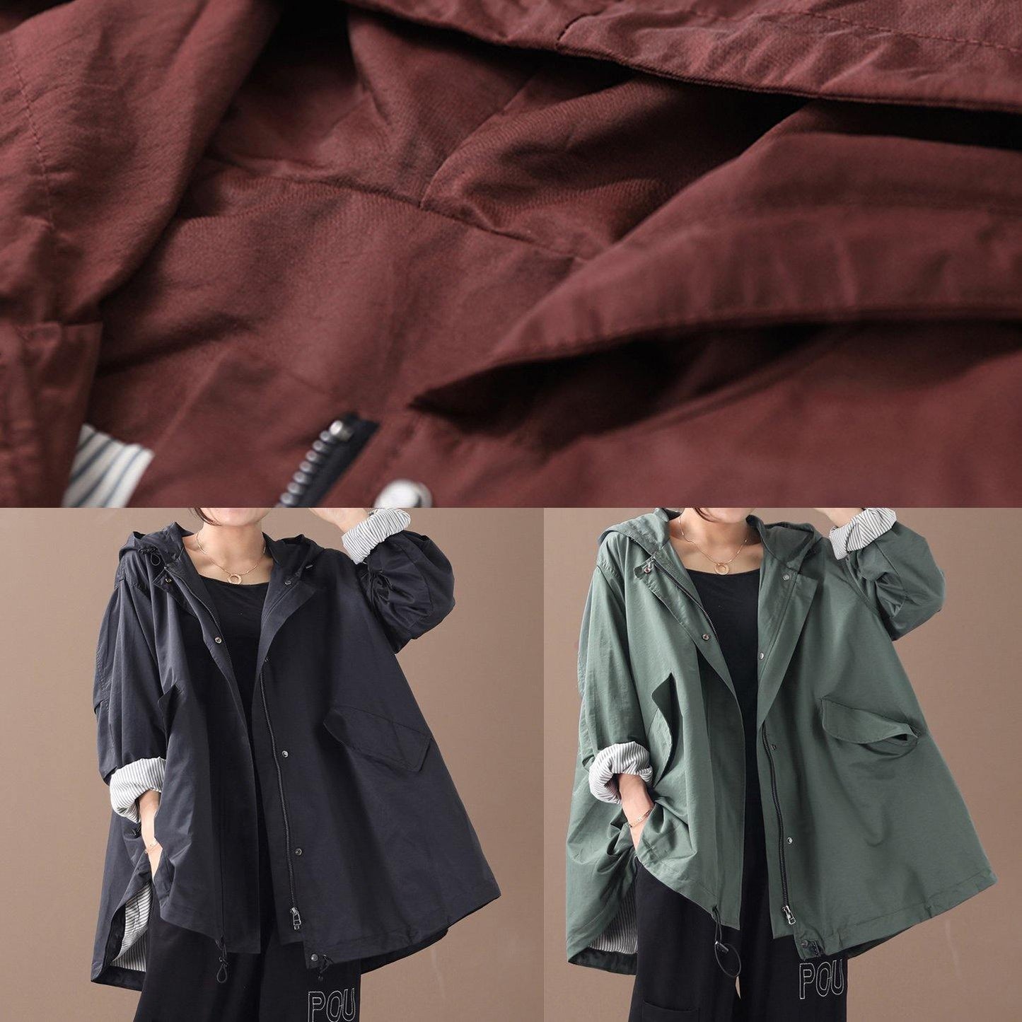 Modern hooded baggy Plus Size clothes For Women green silhouette winter outwear