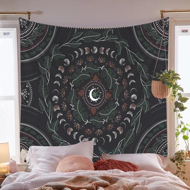 Moon Phase Tapestry Wall Hanging Botanical Celestial Floral Wall Tapestry Hippie Flower Wall Carpets Dorm Decor Starry Skycarpet
